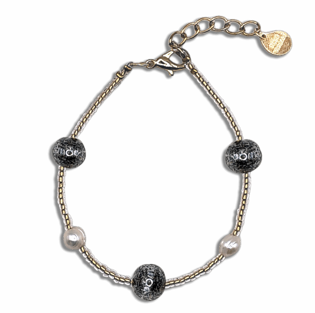 bracciale perle vetro oro nero